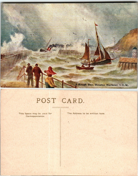 Postcard Isle of Man, A Rough Day Painting ART, unaddressed $$ 383378 ISH