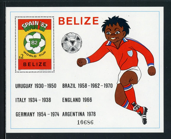 Belize Scott #607 MNH S/S WORLD CUP 1982 Spain Soccer Football CV$22+ 384295