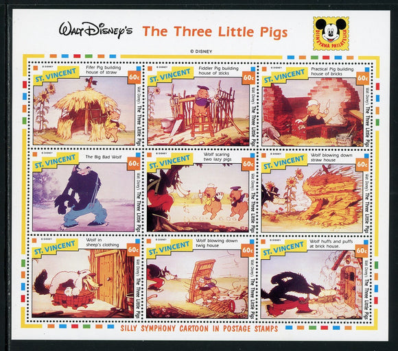 St. Vincent Scott #1792 MNH S/S The Three Little Pigs DISNEY CV$8+