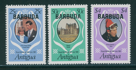Barbuda Scott #597-599 MNH Prince Charles Lady Diana Wedding $$ 396315