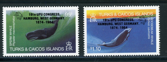 Turks & Caicos Scott #637-638 MNH OVPT UPU Congress on Whales CV$6+ 414560