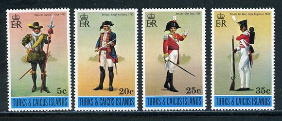 Turks & Caicos Scott #299-302 MNH Military Uniforms $$ 414569