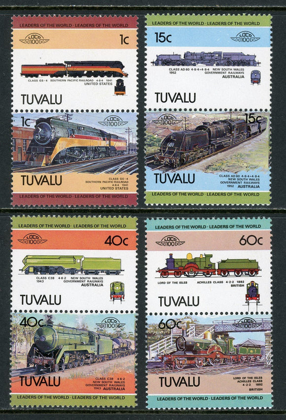 Tuvalu Scott #222-225 MNH PAIRS Historic Locomotives $$ 417647