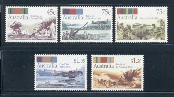 Australia Scott #1253-1257 MNH 1942 WW II Battles CV$7+ 420549