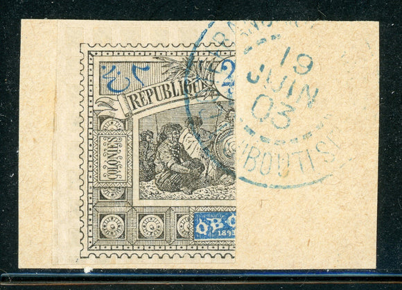 OBOCK Used: Scott #53b (2c) BISECT on PIECE with 1903 Cancel $$$