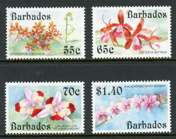 Barbados Scott #826-829 MNH GUTTER PAIRS Flowers Orchids FLORA $$
