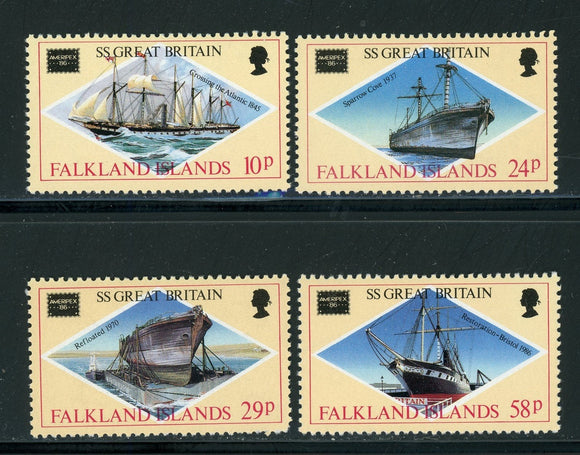 Falkland Islands Scott #446-449 MNH AMERIPEX '86 Stamp EXPO Ships $$ 430406