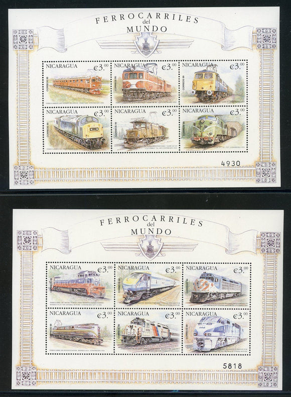 Nicaragua Scott #2328-2329 MNH SHEETS of 6 Trains of the World CV$16+ 435066