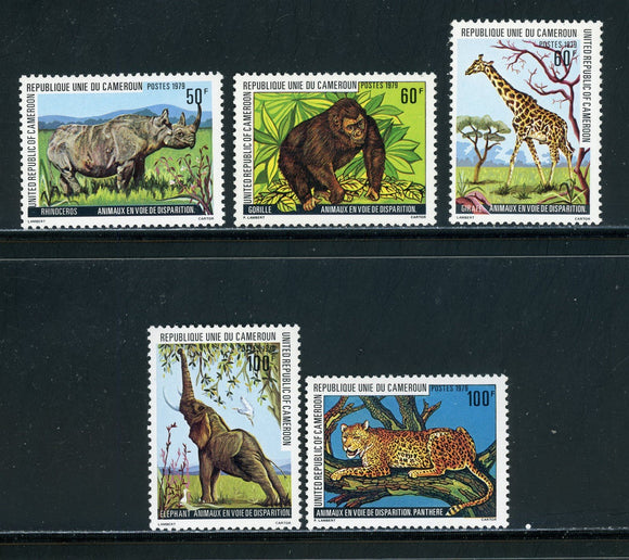 Cameroun Scott #654-658 MNH Protected Animals FAUNA Giraffe Rhino CV$11+ 439329