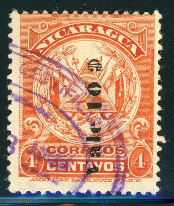 NICARAGUA Used: MAXWELL #255ca 10c/4c Orange Red UP TYPE II #2 CV$20+