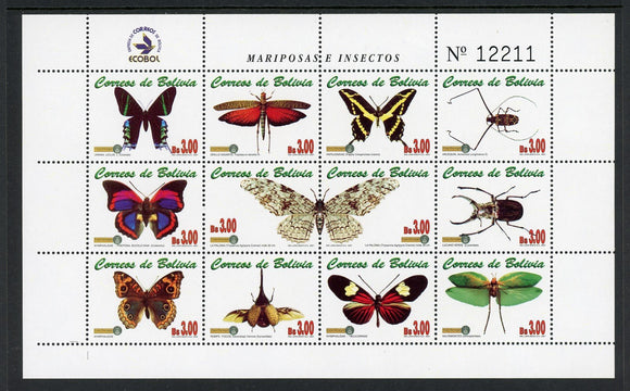 Bolivia Scott #1173 MNH S/S Butterflies and Insects FAUNA CV$35+ 441727