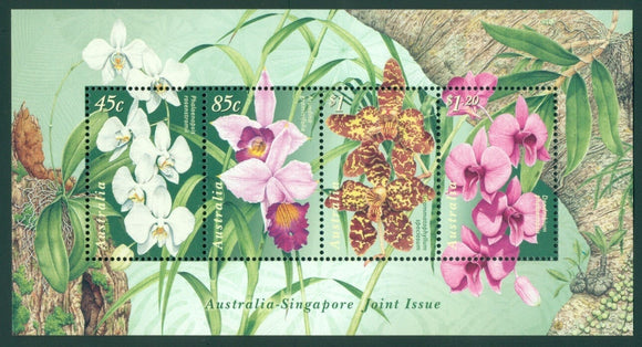 Australia Scott #1684a MNH S/S Orchids Flowers/Flora w/Singapore CV$6+