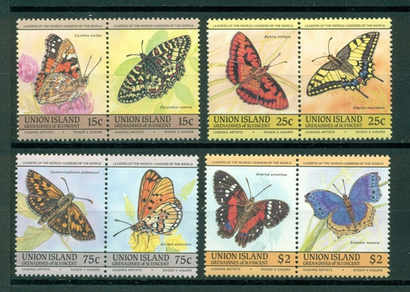 SVG Union I Scott #194-197 MNH PAIRS Butterflies Insects FAUNA CV$2+