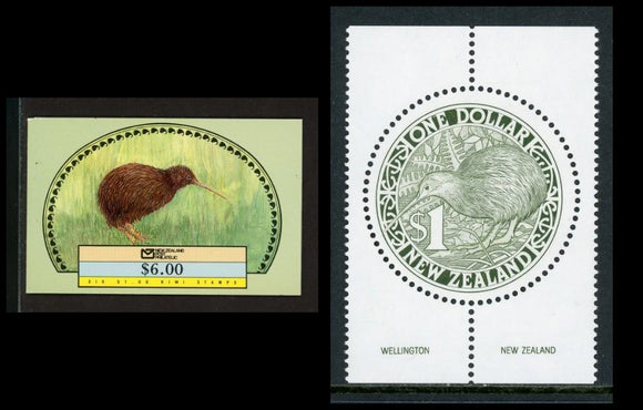 New Zealand Scott #918a MNH BOOKLET COMPLETE Kiwi $1 green CV$15+