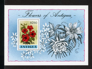 Barbuda Scott #364 MNH S/S OVPT Barbuda on Antigua Flowers FLORA CV$3+