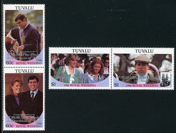 Tuvalu Scott #389-390 MNH PAIRS OVPT Congratulations to T. R. H. #2 CV$4+