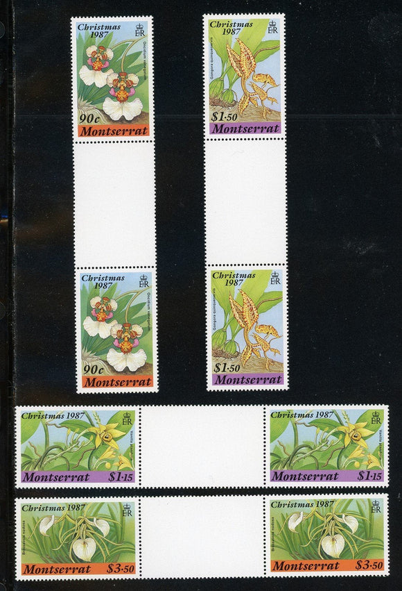 Montserrat Scott #658-661 MNH GUTTER PAIRS Christmas Flora/Flowers Orchids $$
