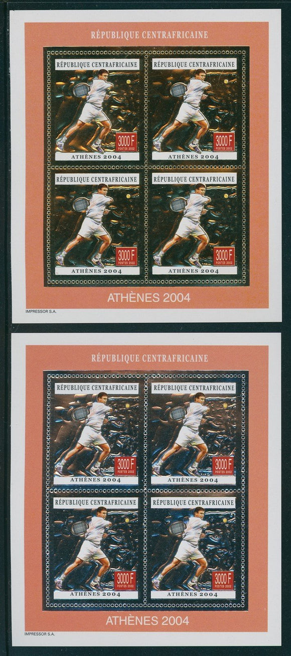 Central African Republic Scott #1477-1478 MNH BLOCKS OLYMPICS 2004 FOILS CV$88+