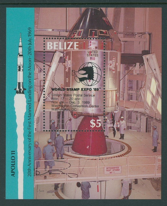 Belize Scott #921 MNH S/S Apollo 11 20th ANN STAMP EXPO CV$13+