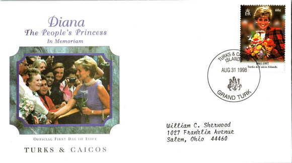 Princess Diana Memorial First Day Cover FDC - TURKS & CAICOS - SEE SCAN $$$