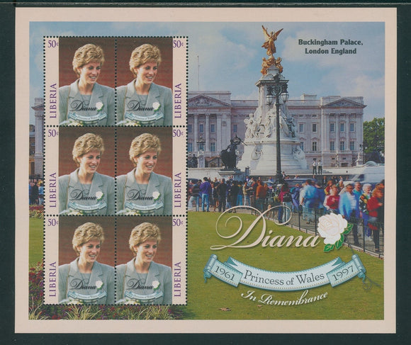 Liberia Scott #1364 MNH SHEET of 3 PAIRS 1961-1997 Princess Diana CV$9+