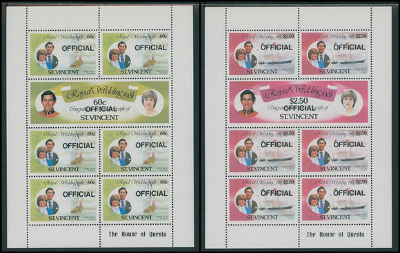 St. Vincent Scott #O1-O4 MNH SHEETS Prince Charles and Lady Diana Wedding $$