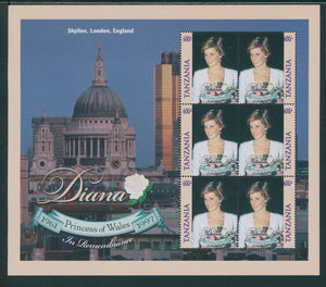 Tanzania Scott #1758 MNH SHEET of 3 PAIRS 1998 Princess Diana 1961-1997 CV$18+