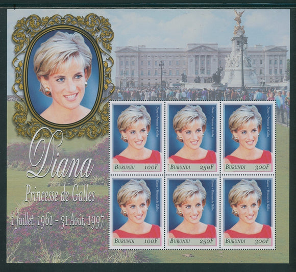 Burundi Scott #756 MNH SHEET of 6 1999 Princess Diana (1961-1997) CV$12+