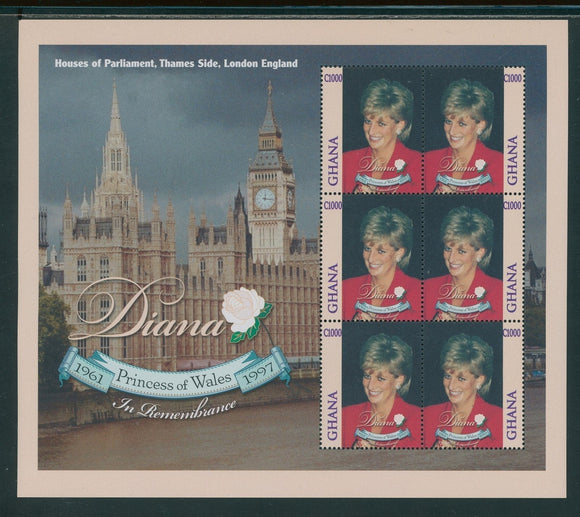 Ghana Scott #2074 MNH SHEET of 3 PAIRS 1998 Princess Diana (1961-1997) CV$10+
