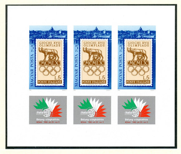 Hungary note after Scott #2952 IMPERF MNH SHEET of 3 ITALIA '85 Stamp EXPO $$