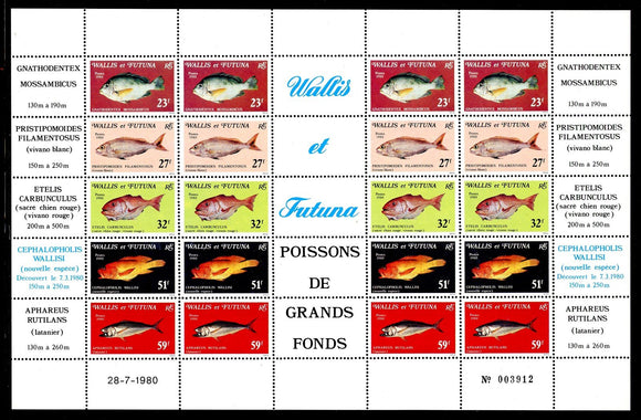 Wallis & Futuna note after Scott #260a MNH SHEET of 4 STRIPS of Fish CV$52+