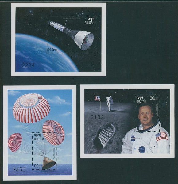 Bhutan Scott #1247-1249 MNH S/S Apollo 11 Moon Landing 30th ANN CV$16+