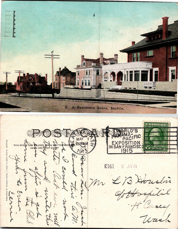 1913 Postcard from Seattle of Neighborhood scene sent to Post Hospital Ft. Casey