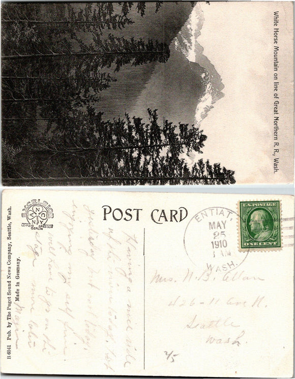 1910 Postcard from Entiat WA Great Northern Railway sent to Seattle WA $