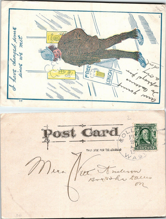 19XX Postcard from Collins WA Humorous greeting sent to OR $