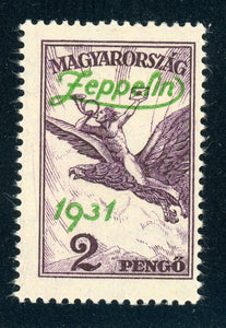 Hungary Early Air Post MH: Scott #C25 2p Violet ZEPPELIN OVPT CV$40+