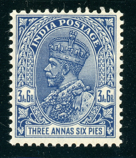 INDIA KGV MNH: Scott #137 3a6p Deep Blue (1932) P14 WMK196 CV$8+