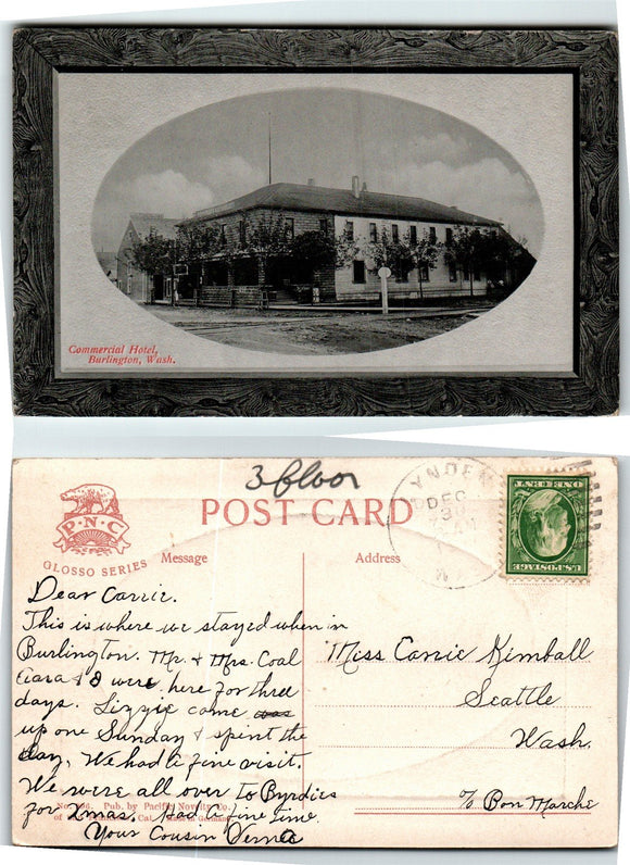 Postcard 1911 Lynden WA Hotel Burlington WA to Seattle $$ 383586 ISH