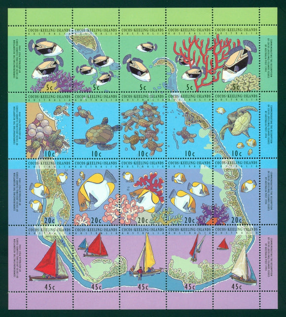 Cocos Islands Scott #292f MNH SHEET of 20 Reef Life FAUNA CV$10+