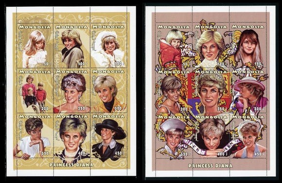 Mongolia Scott #2288-2289 MNH SHEETS of 9 Diana, Princess of Wales CV$15+