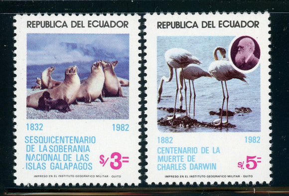 ECUADOR MNH: Scott #1032-1033 Galapagos Rule 150th Ann DARWIN CV$3+