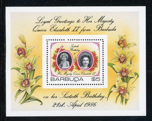 Barbuda Scott #782 MNH S/S Queen Elizabeth II 60th Birthday Orchids CV$7+ 427707