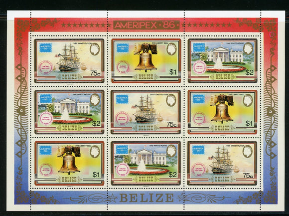 Belize Scott #821 MNH SHEET of 3 STRIPS AMERIPEX '86 Stamp EXPO CV$19+ 430398