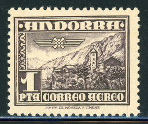 ANDORRA (Spanish) MLH: Scott #C1 1P Violet Brown Air Post CV$25+