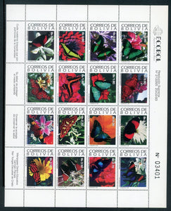 Bolivia Scott #889a MNH SHEET of 16 Butterflies Insects FAUNA CV$90+ 434751