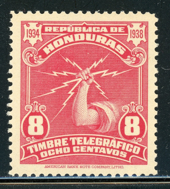 Honduras MH: HISCOCKS #RH18b 8c Scarlet 1934-1938 Telegraph CV$5+