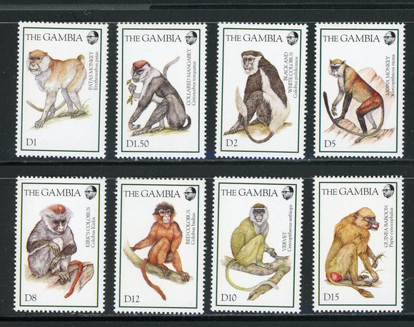Gambia Scott #1542-1549 MNH Monkeys FAUNA CV$15+ 439217