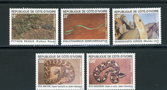Ivory Coast Scott #968-972 MNH Snakes Retiles FAUNA CV$5+ 439305