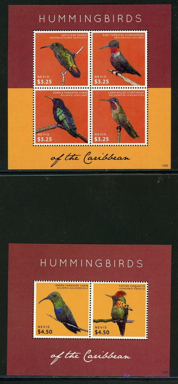 Nevis Scott #1742-1743 MNH SHEETS Humming Birds FAUNA CV$18+ 439423