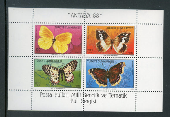 Turkey Scott #2424a MNH S/S Butterflies Insects FAUNA ANTALYA '88 CV$20+ 439489